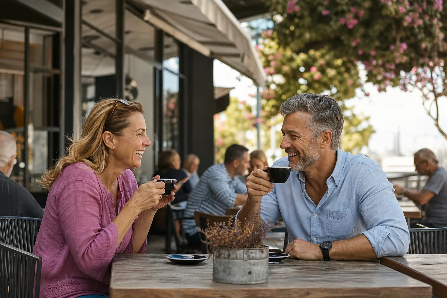 Mature couple enjoying a relaxed conversation in central York