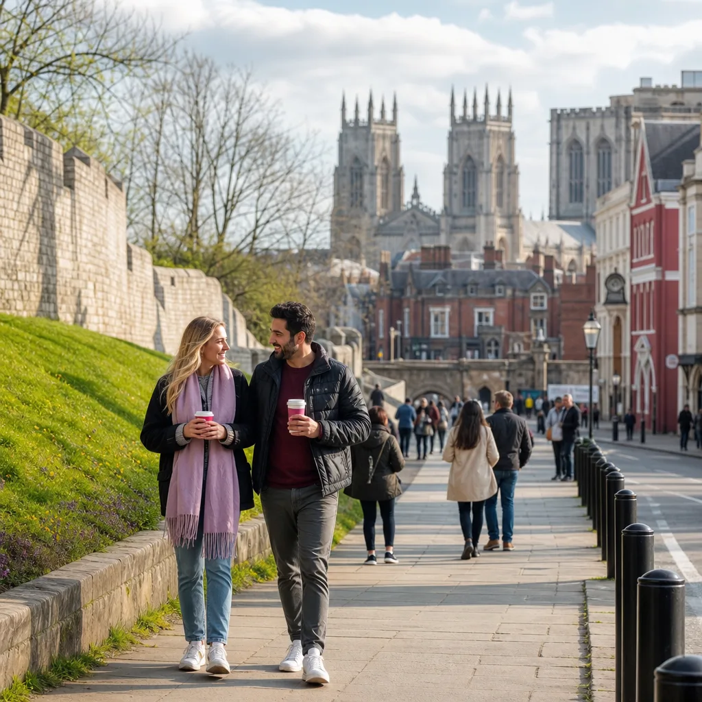 York Museum Gardens with paths and the ruins of St Mary’s Abbey