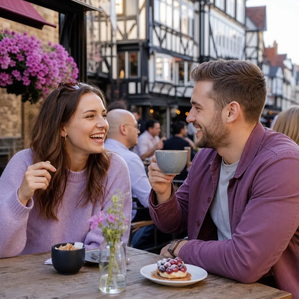 People talking over coffee at a relaxed café in York